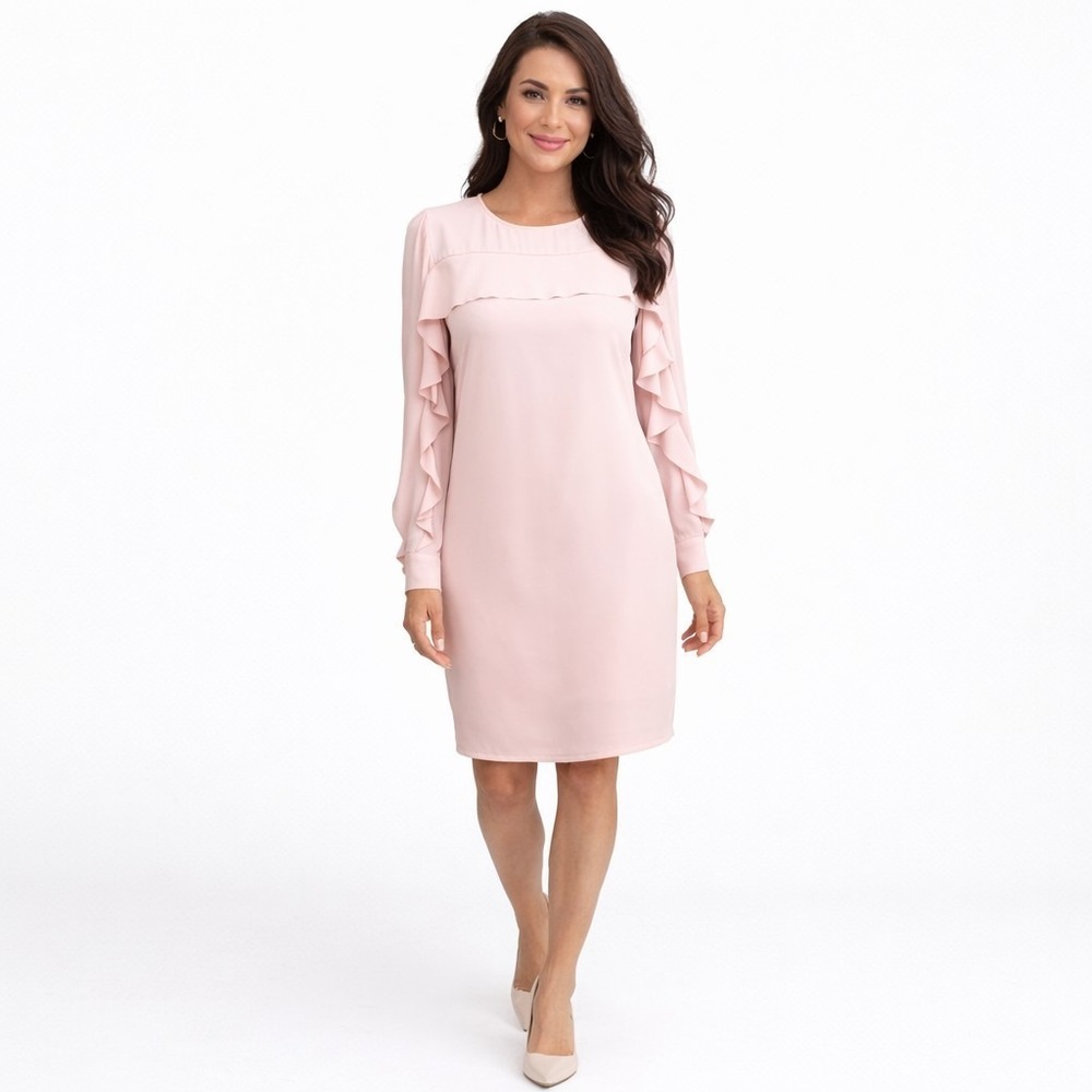 Banana Republic Classic Feminine Pink Ruffle Dress Sheath Elegant Office Size 4